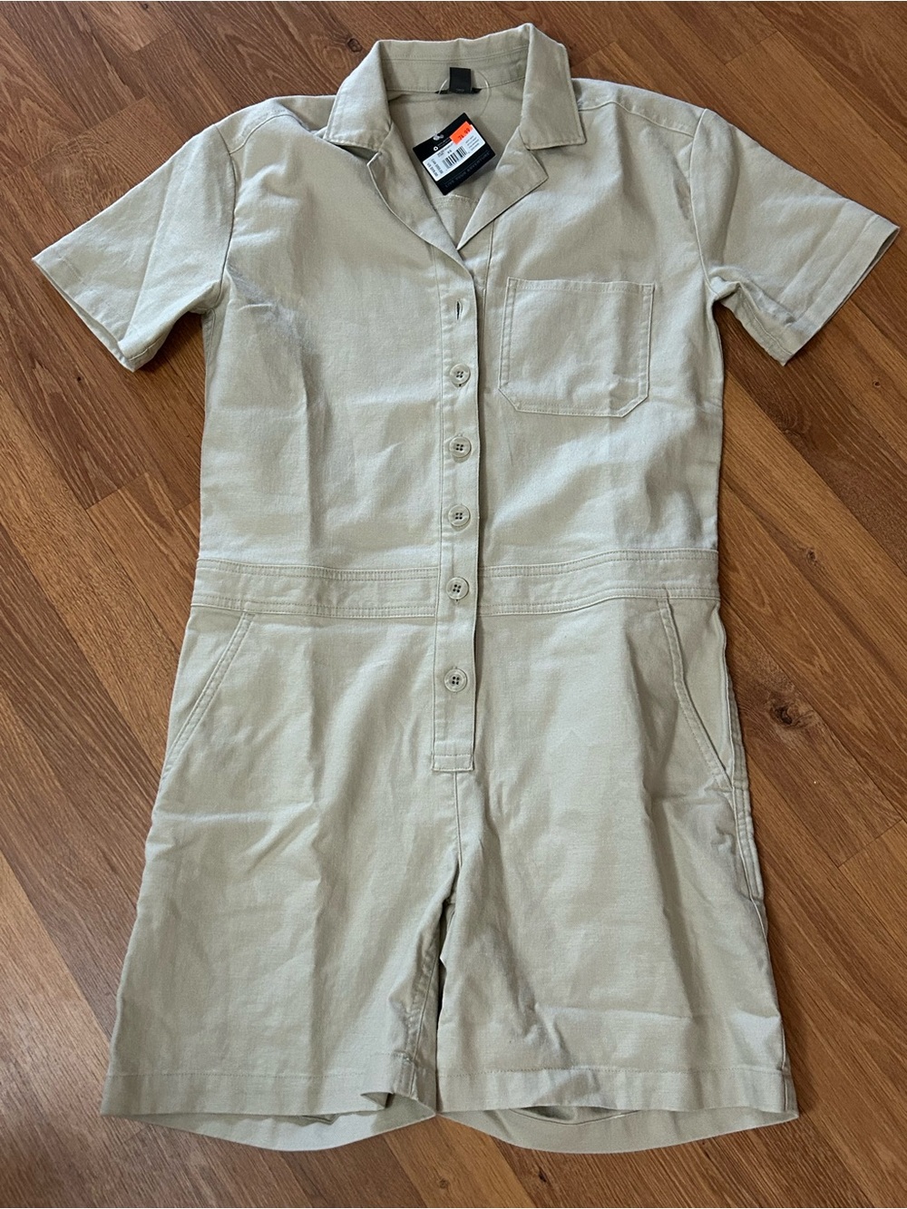 Eddie Bauer Romper Beige Short-Sleeve Button Front